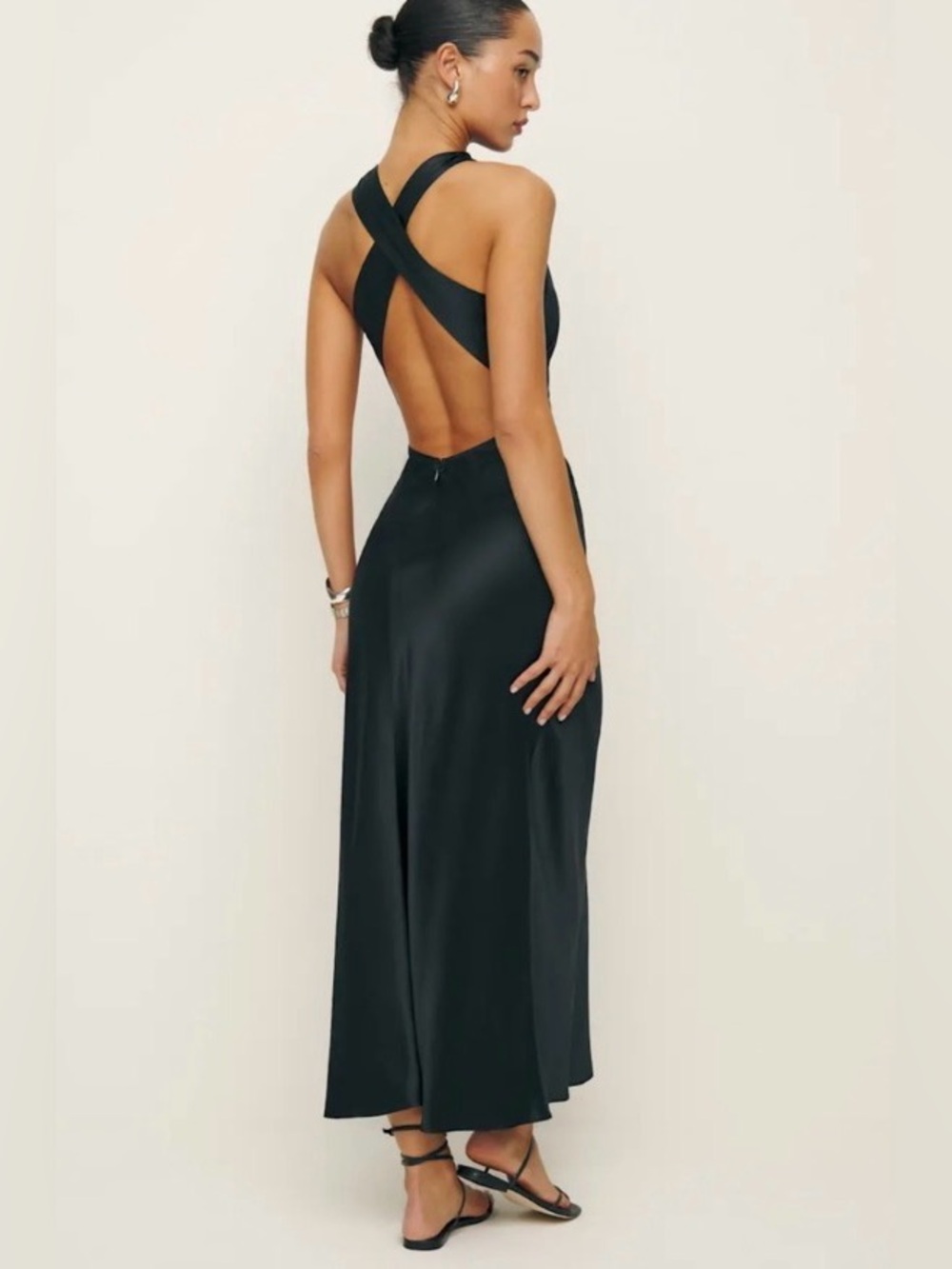 Reformation Cassette Cowl Neck Criss Cross Back Silk Maxi Dress in Black Sz. 10